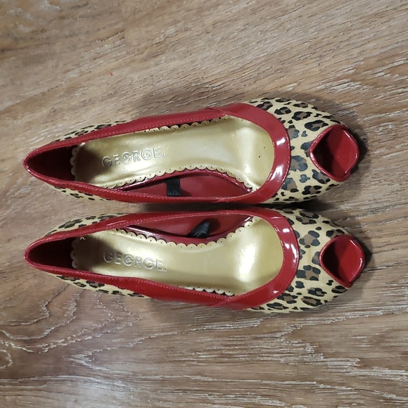 (7) George Leopard Print Peep Toe Heels Business Casual Animal - Picture 3 of 14